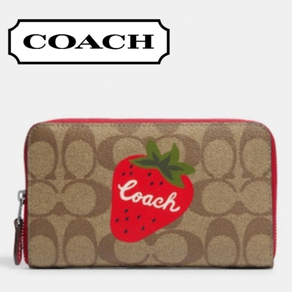 Coach Strawberry Zip Around Wallet